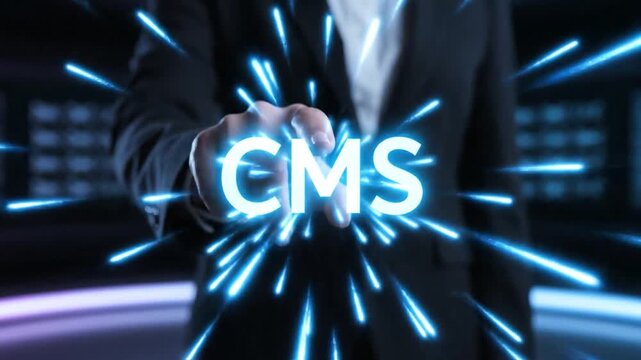 Professional man explains CMS technology in an engaging tech environment