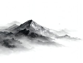 山, sumi-e, 霧, silence, 墨, mountain, 幽玄, monochrome