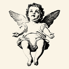 Obraz premium Vintage Cherub Angel Illustration with Wings.