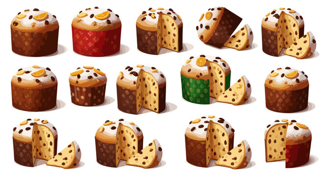 Collection of panettone cakes on a
