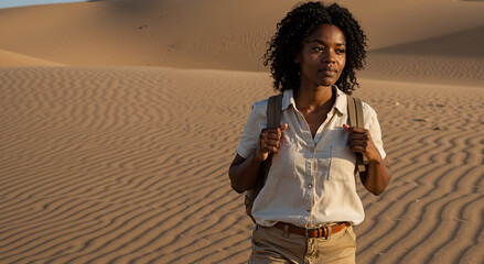 determined hiker exploring vast desert landscape during sunny afternoon adventure