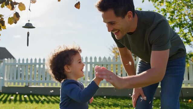Joyful Bonding Moment Between a Father and Daughter in a Sunlit Garden