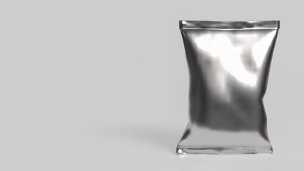 Blank Silver Foil Pouch Packaging on Gray Background 3d render.