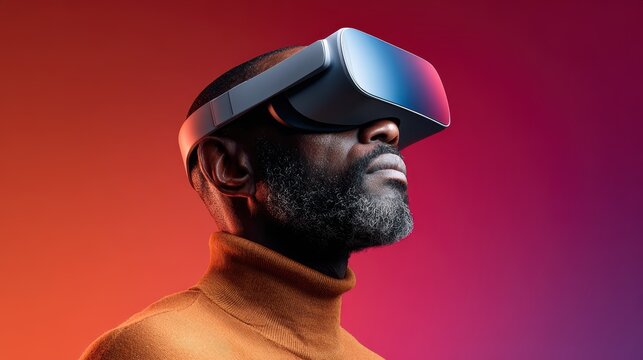 VR Headset Experience: African Man in Virtual Reality Technology, Design