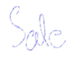 Handwritten 'Sale' word in blue glitter particle or chalk texture
