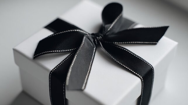 Elegant white gift box with black ribbon for special occasions and celebrations