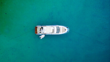 Luxury Boat Speedboat Yacht Tropical Paradise Beach Blue Sea Atlantic Ocean Coast Atlantic Forest Angra Dos Reis Rio De Janeiro Brazil South America Idyllic Heavenly Summer Colorful Saturated Green