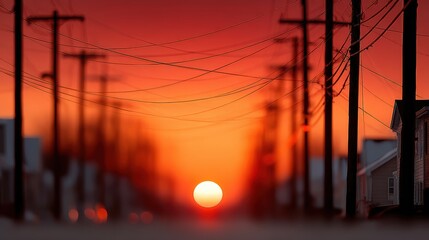 Red Sunset Town: Stunning Cityscape Image - Stock Photos, Nature, Travel, Background