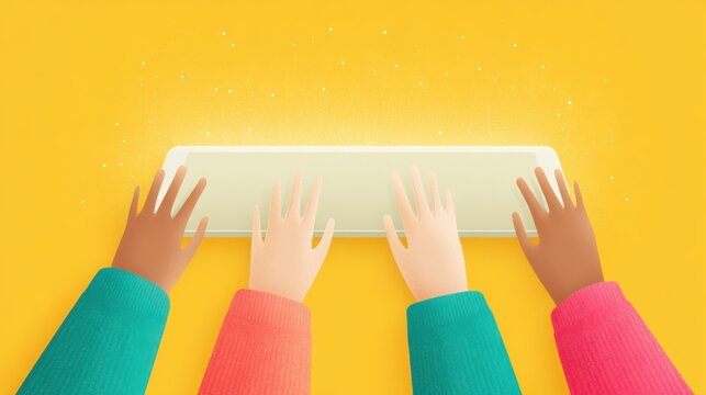 Teamwork Tablet Illustration | Collaboration Technology Art, Design