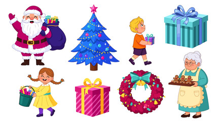 Naklejka premium Festive Christmas Characters and Decorations for Holiday Celebrations.
