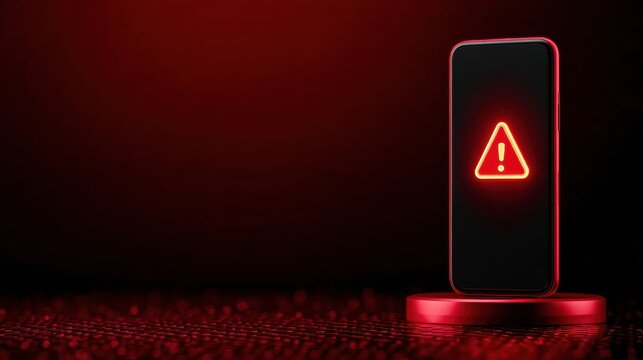 Smartphone Shows Floating Red Alert and Lock Icons for Digital Safety Awareness in a Dark Environment