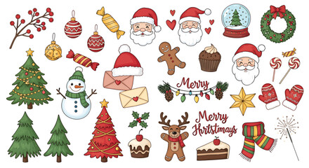 Festive Christmas Icons - Santa, Trees, Ornaments, and Holiday Treats.