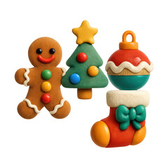 Fototapeta premium PNG Festive clay Christmas ornaments illustration.