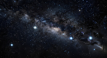 Fototapeta premium Stunning panoramic view of the Milky Way galaxy at night, with stars and nebulas