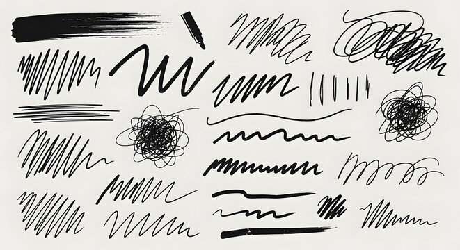 Dynamic hand-drawn scribble collection for creative design projects, adding a playful and artistic touch to visuals with expressive, unique mark making elements