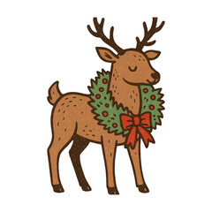 Obraz premium PNG Festive reindeer with holiday wreath