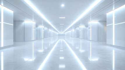 Fototapeta premium Futuristic White Hallway with Sleek Design and Bright Lighting