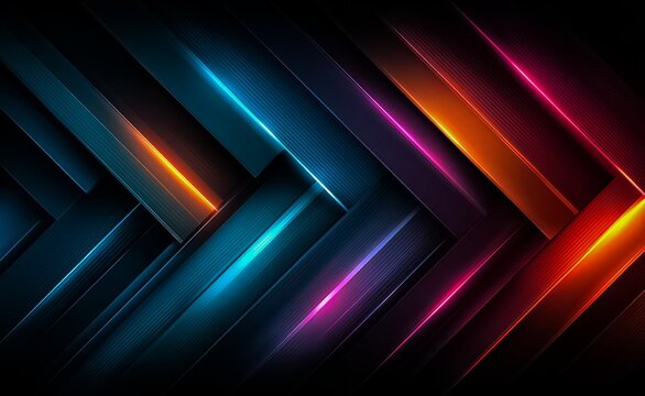 Colorful, abstract image of a series of arrows in various shades of blue, purple, and orange