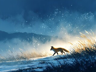 キツネ, 雪, 冬, 夜明け, light, silence, 青, 静寂, nature, fox