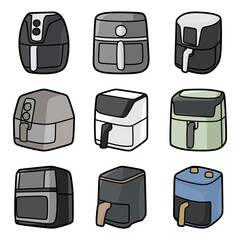 simple electronic air fryer collection image, colored vector