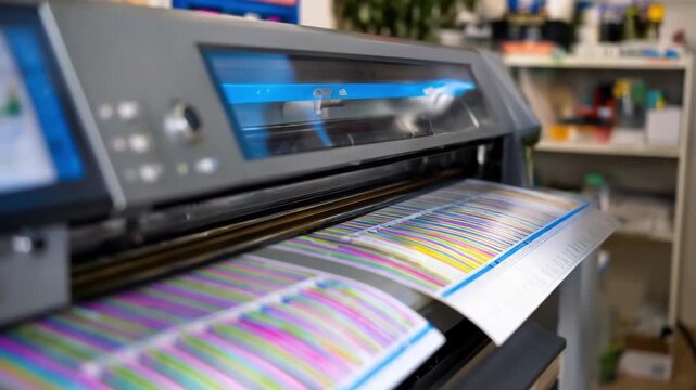 Specialist performs routine printhead calibration on a modern inkjet printer using software interface and manual adjustments for precise color layer stacking.