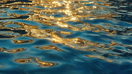 Glimmering waves ripple gently as the sun sets creating mesmerizing patterns of light on water.