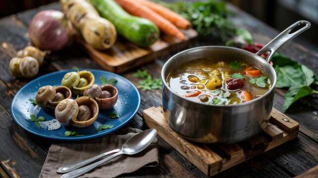 The national cuisine of the Bahamas.
Snail soup "konk".