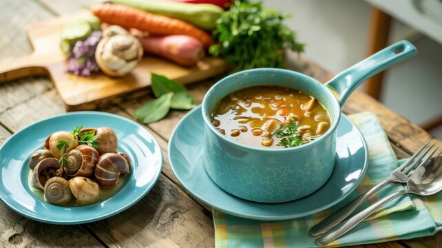 The national cuisine of the Bahamas.
Snail soup "konk".