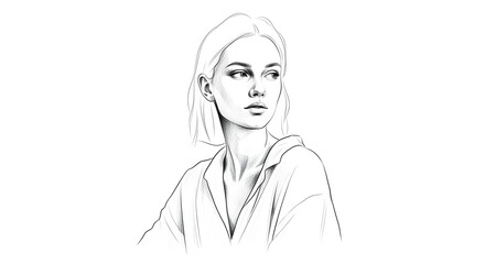 Black and white minimalist pencil sketch of a woman in natural pose