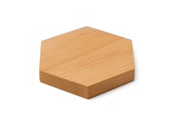 Wooden hexagon block on transparent background representing a modern product display podium