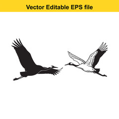 Obraz premium Two cranes flying, one in silhouette and one detailed