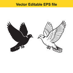 Obraz premium Two doves flying, one black silhouette and one white line drawing