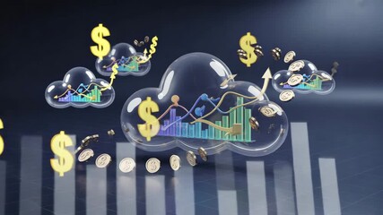 Cloud computing and financial growth with rising charts and dollar symbols - Powered by Adobe