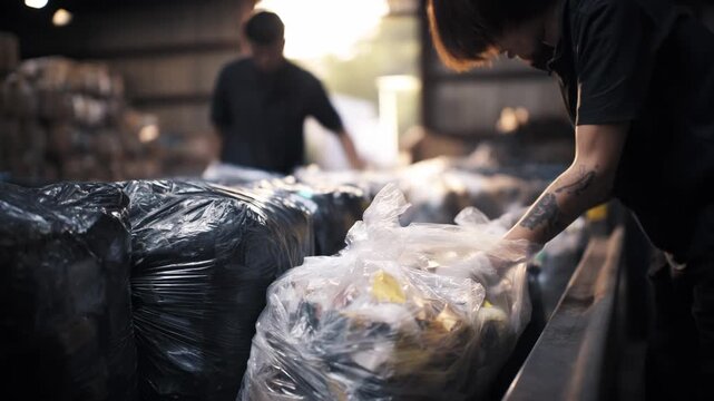 Manual plastic waste compactor in medium shot highlighting handson operation compacting plastic materials to minimize space and improve waste handling.