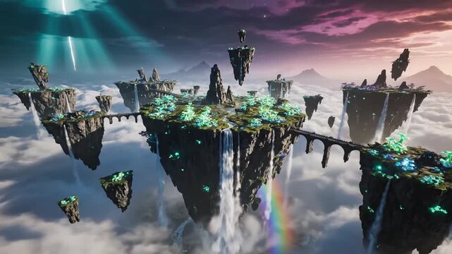 Ethereal Floating Islands: A Mystical Journey Through a Bioluminescent Fantasy Realm