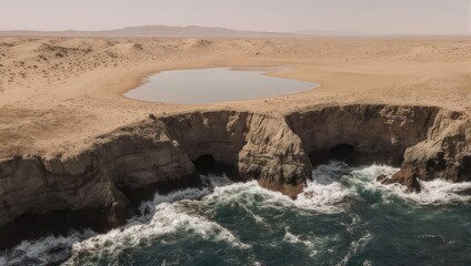 Coastal Cliffs and Lake - A Scenic Aerial View of Natures Beauty.