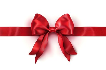 Fototapeta premium Red satin ribbon bow forming a festive decoration, symbolizing celebration and surprise on a clean white background