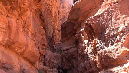 A trip to Wadi Rum desert in Jordan. Beautiful 
african travel photo. Mountains, rocks, canyon, nature. Summer vacation in arab country.
Moon Valley. Martian desert.