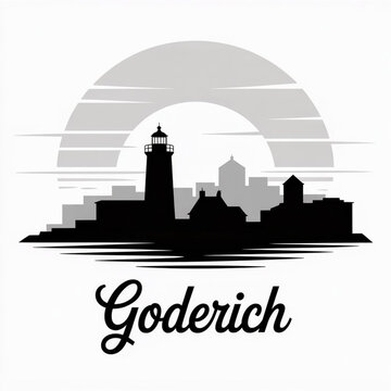 Goderich Ontario Skyline Silhouette &mdash; A Beautiful Canadian Town on Lake Huron&rsquo;s Blue Coast Vector Illustration