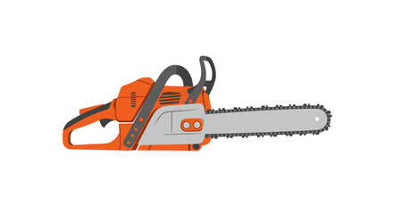 Naklejka premium Orange chainsaw tool isolated on white background for cutting wood and construction