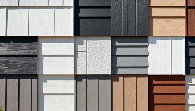 Medium shot of siding panels arranged with designer tones illustrating innovative color variations for personalized building facades