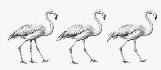 Obraz premium Three Vintage Flamingo Illustrations in Black and White