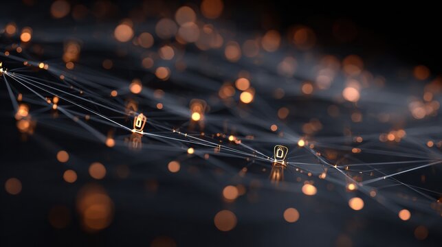 Secure Data Transmission Lines With Digital Locks and Glowing Shield Patterns for Enhanced Network Security