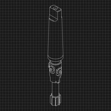 Mechanical engineering drawings. Tap tools, borer. Technical Design. Cover. Blueprint. Step Cutting Tool with Countersinking Function. Technical 3D Vector Illustration