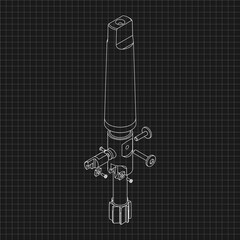 Mechanical engineering drawings. Tap tools, borer. Technical Design. Cover. Blueprint. Step Cutting Tool with Countersinking Function. Technical 3D Vector Illustration