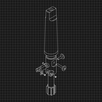 Mechanical engineering drawings. Tap tools, borer. Technical Design. Cover. Blueprint. Step Cutting Tool with Countersinking Function. Technical 3D Vector Illustration
