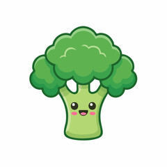 Cute cartoon broccoli character with happy face, perfect for children's health campaigns, fun food projects, and promoting healthy eating habits for kids