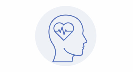 Human Head Silhouette with Heartbeat and Heart Symbol Inside.