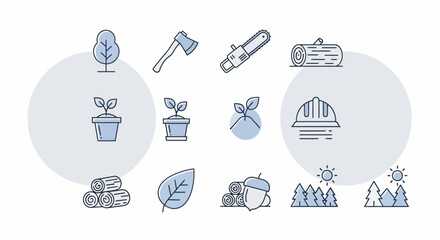 Collection of nature and industry icons representing growth and forestry. © Heruu