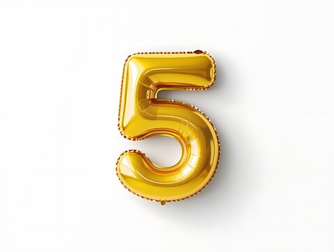 Number five gold balloon isolated celebration birthday party anniversary concept